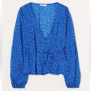 H&M Patterned Wrap-front Blouse Blue/White NWT Size Large